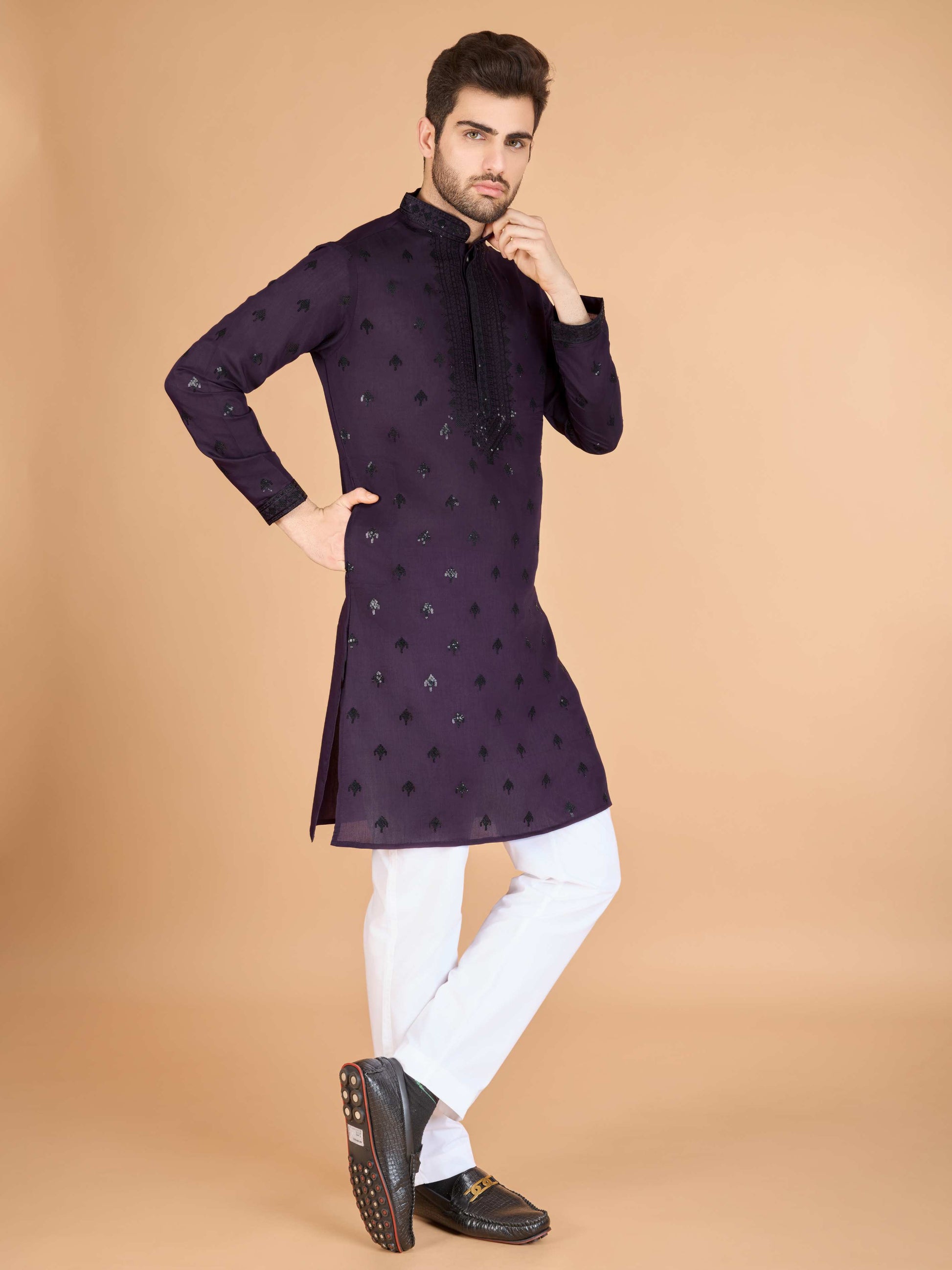 Purple color viscose silk kurta with dupatta price