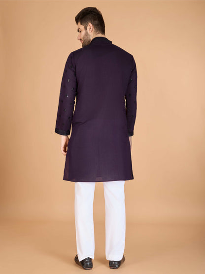 Purple color viscose silk kurta with dupatta images