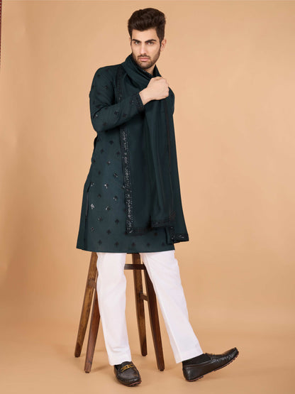 Green color viscose silk men's kurta online