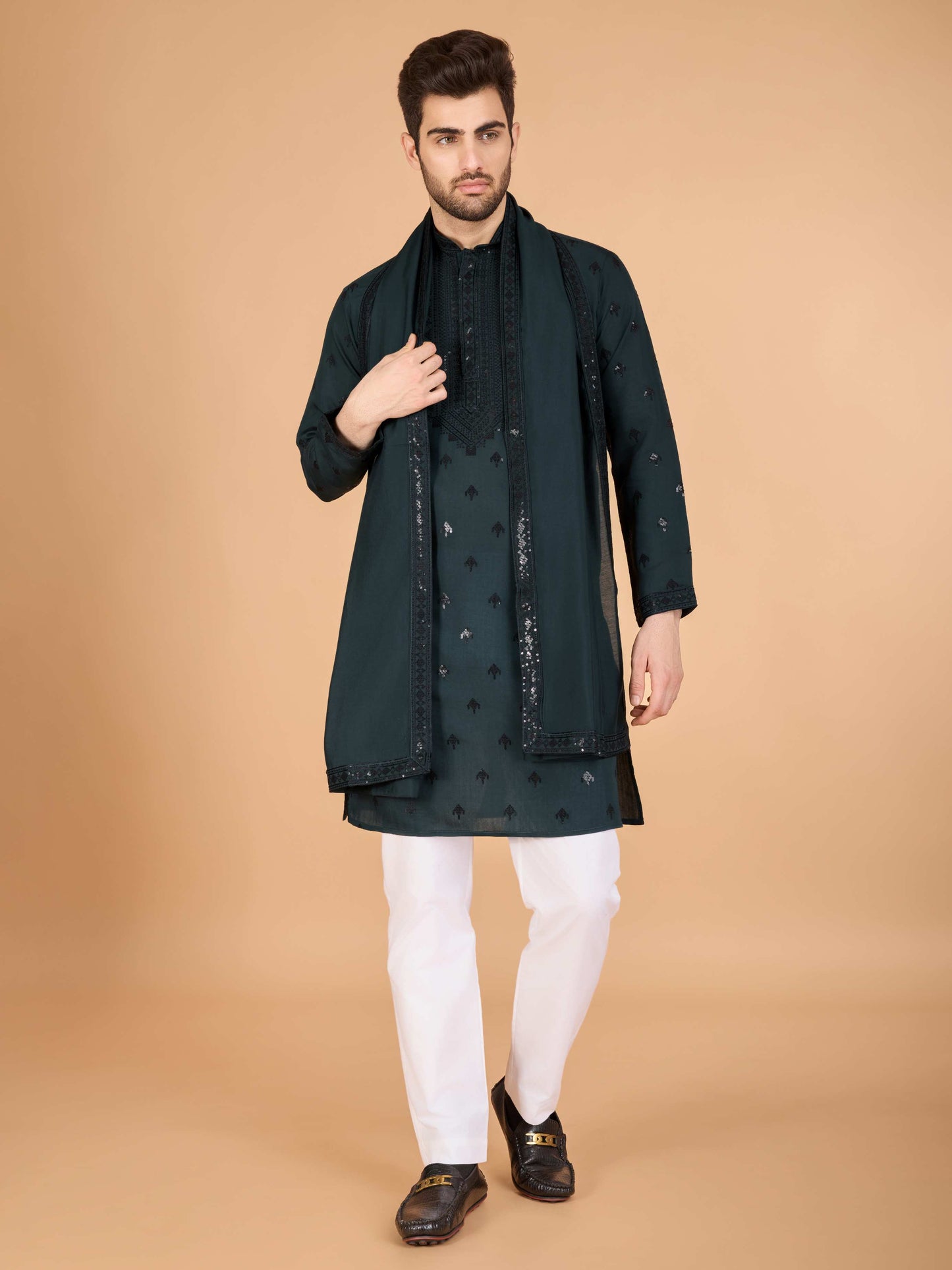 Green color viscose silk men's kurta price