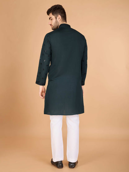 Green color viscose silk men's kurta for wedding