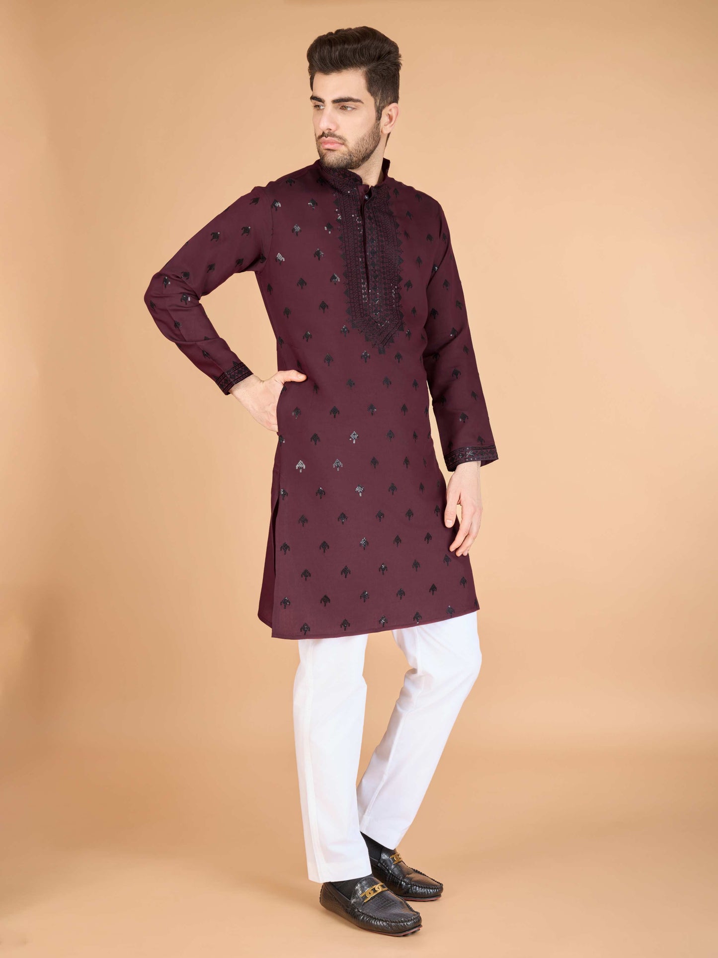 Maroon color viscose silk kurta with dupatta online