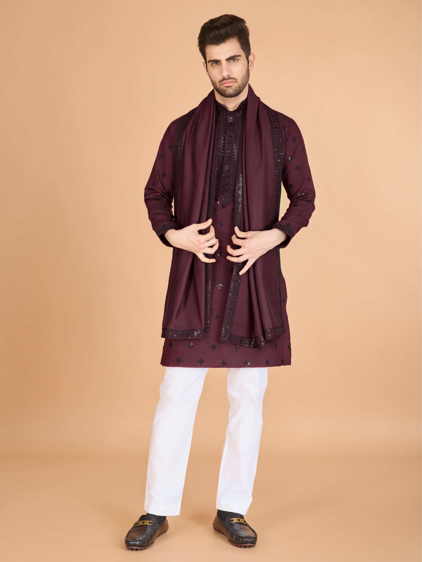Maroon color viscose silk kurta with dupatta online shopping