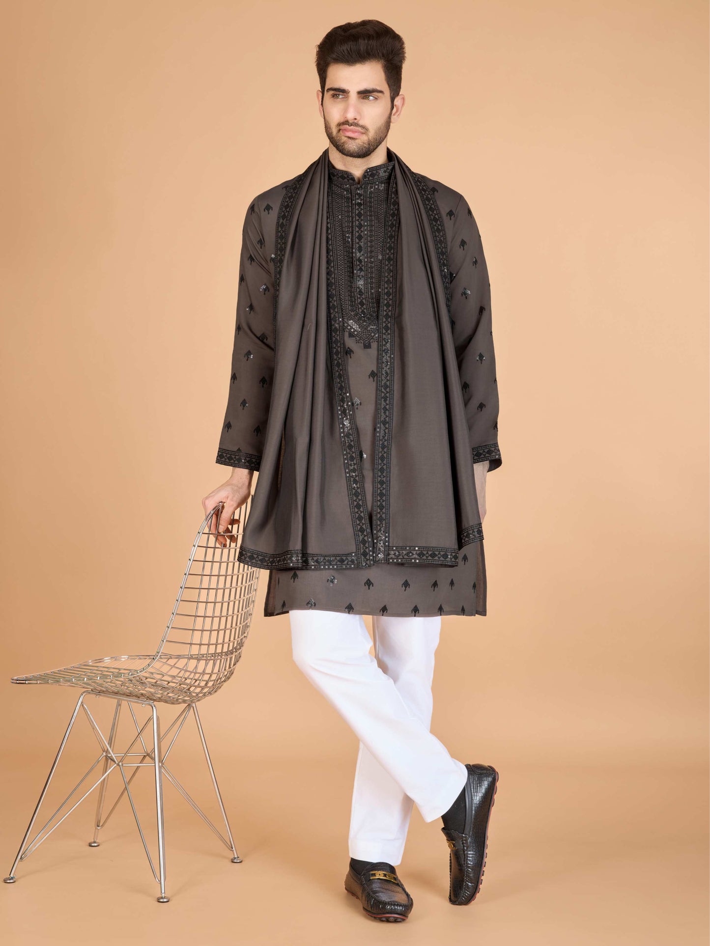 Brown color viscose silk kurta with dupatta