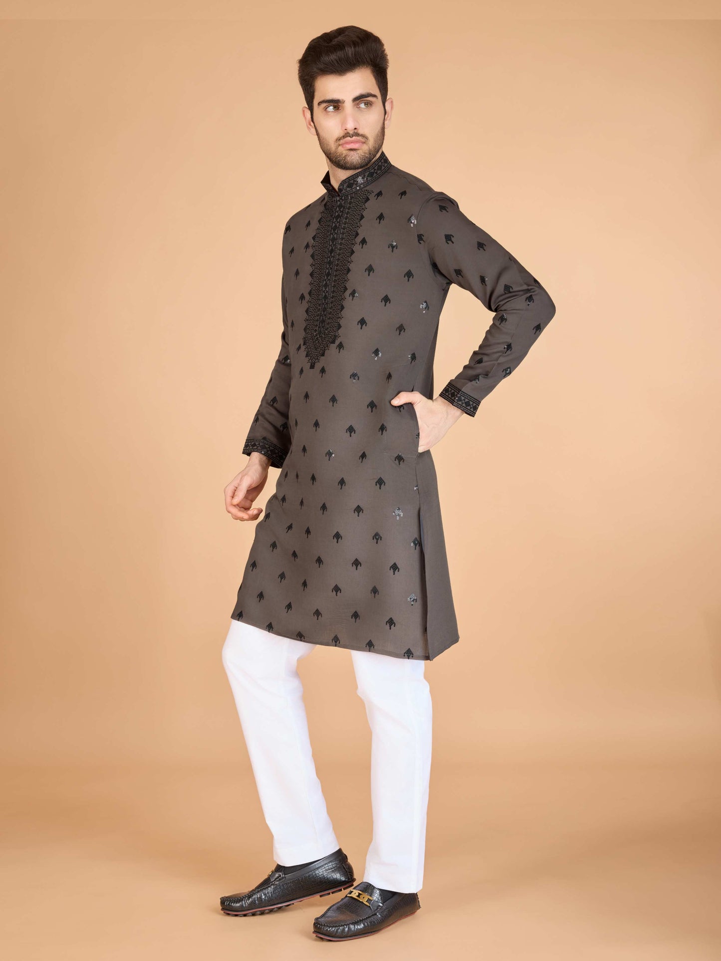 Brown color viscose silk kurta with dupatta design