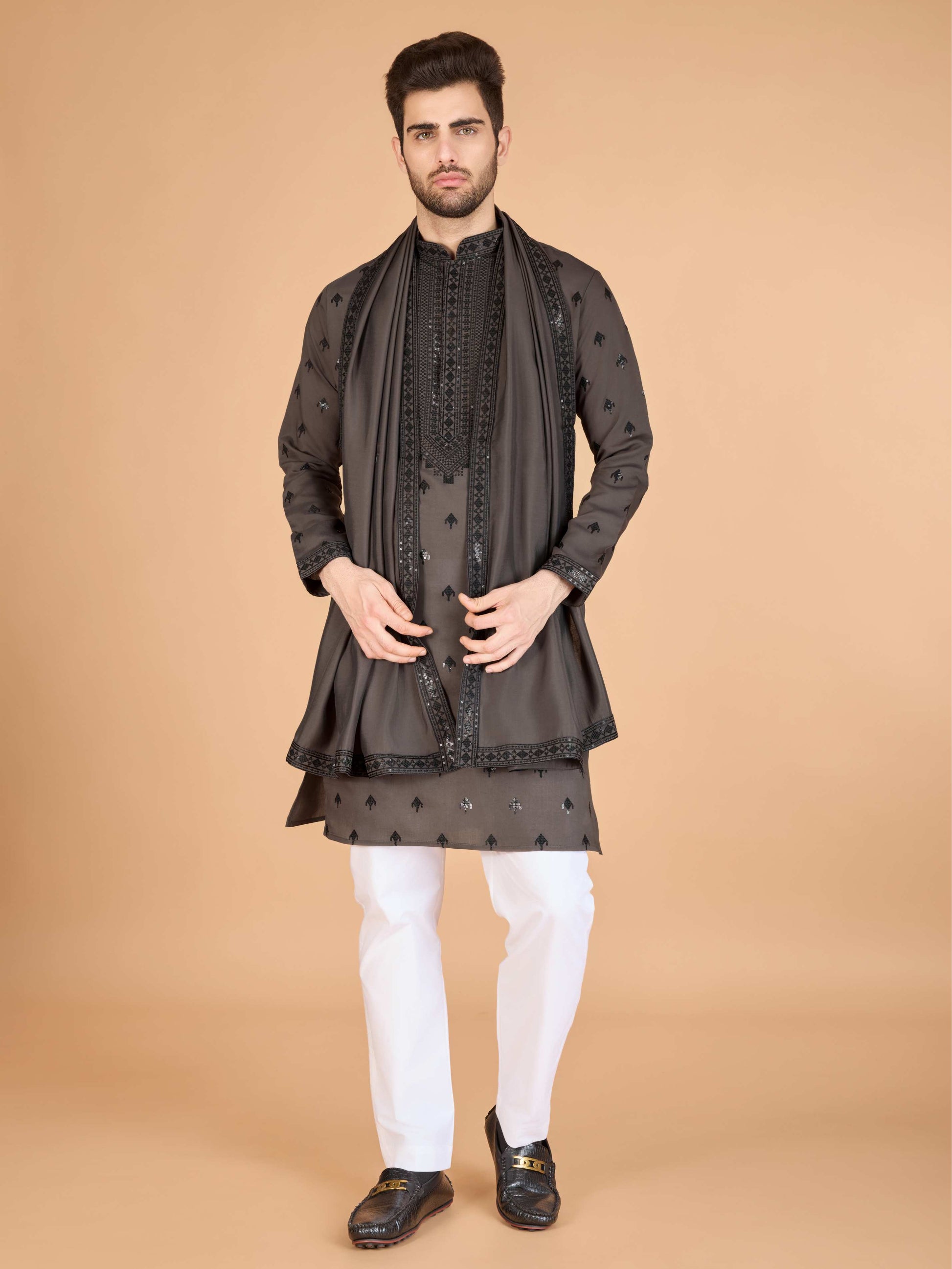 Brown color viscose silk kurta with dupatta for wedding