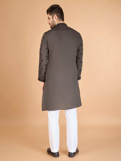 Brown color viscose silk kurta with dupatta with design