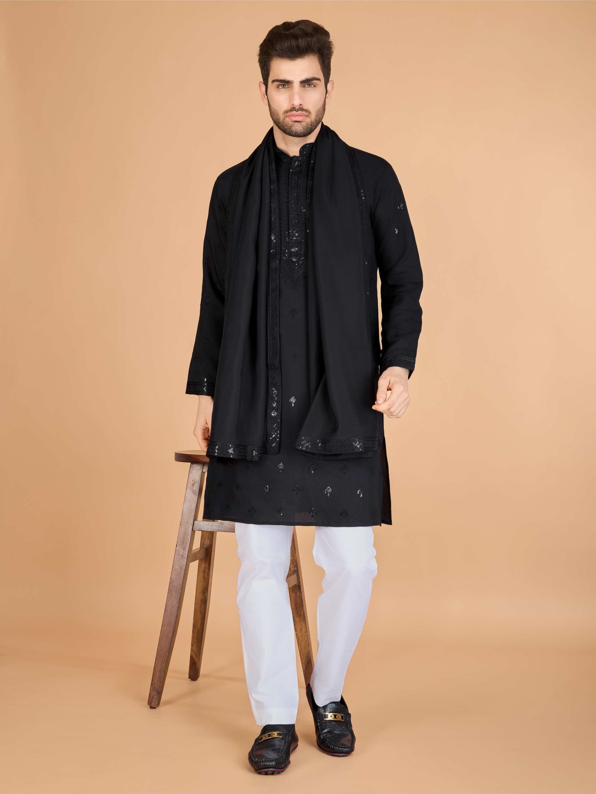 Black color viscose silk kurta with dupatta