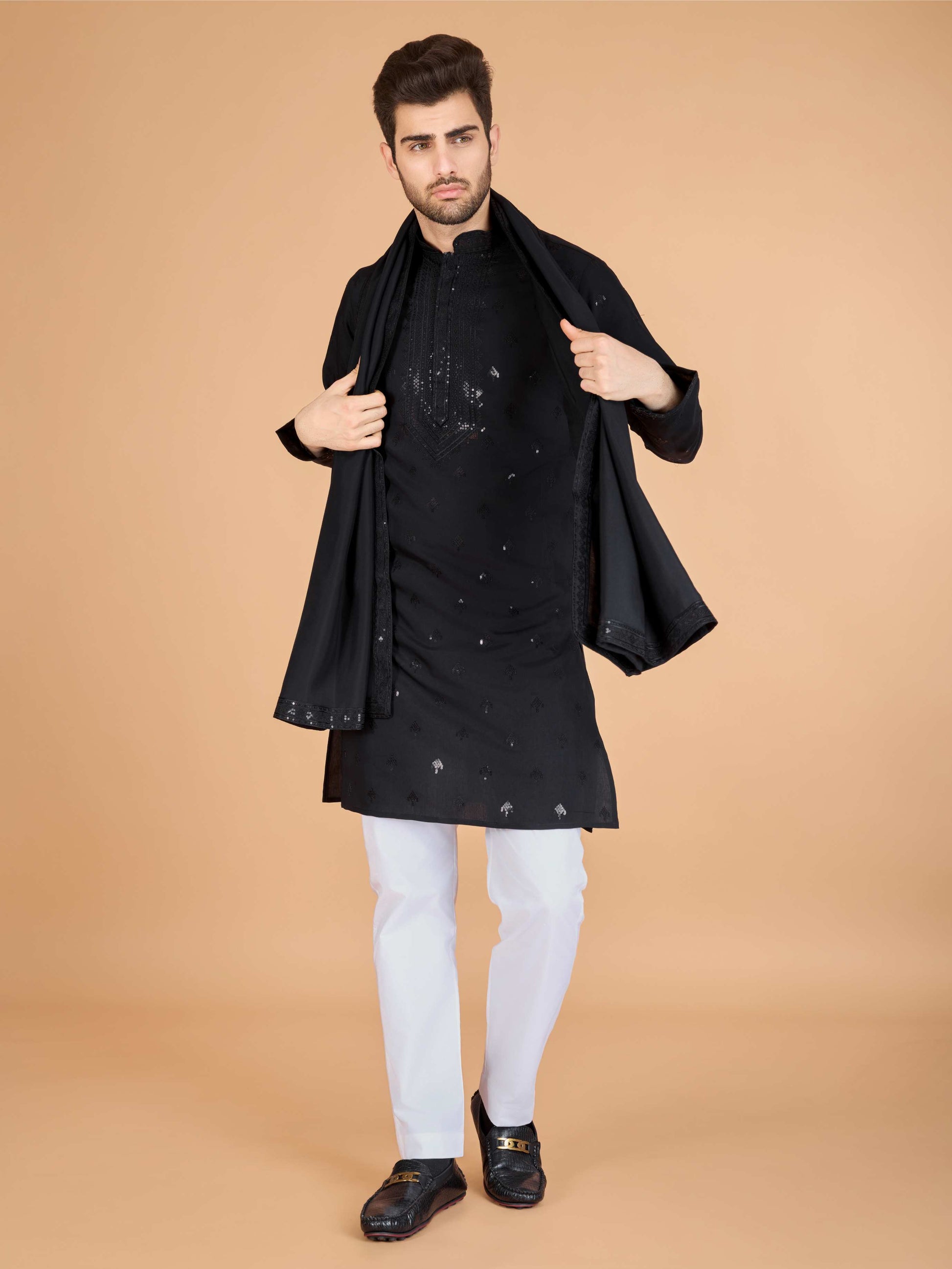 Black color viscose silk kurta with dupatta images