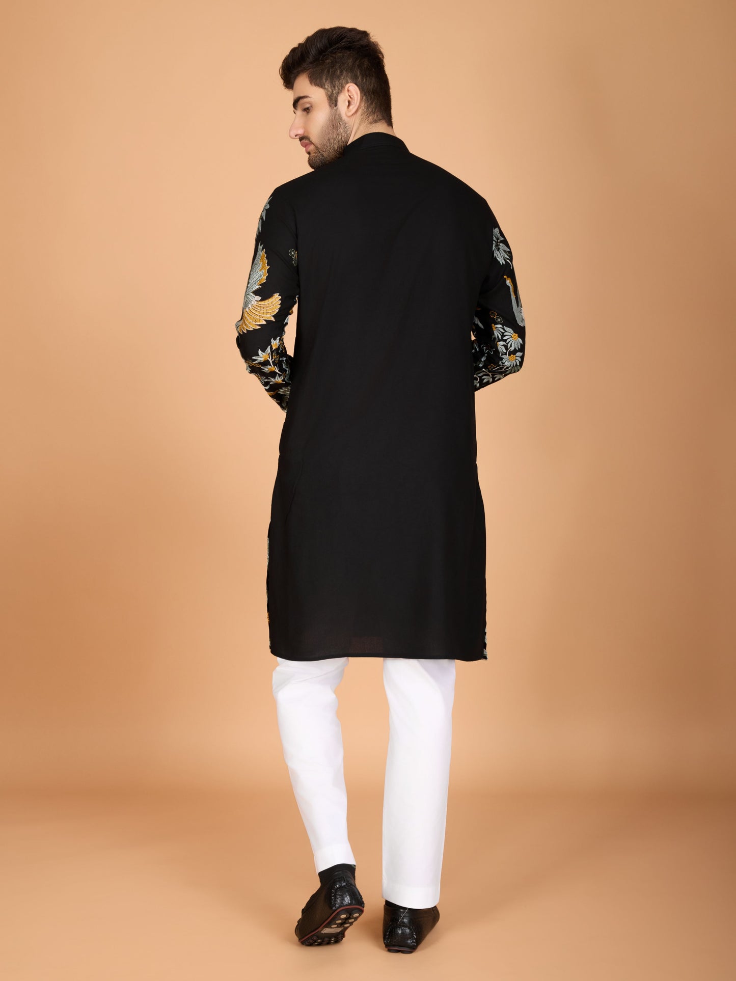 Black color viscose rayon men's kurta images