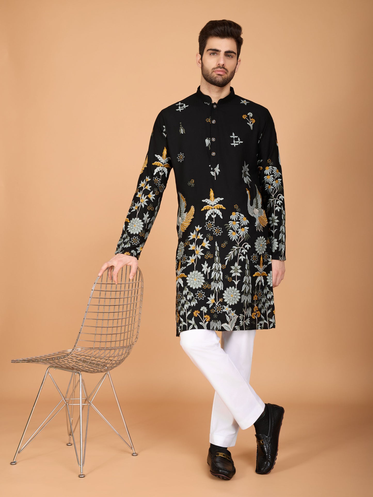 Black color viscose rayon men's kurta price