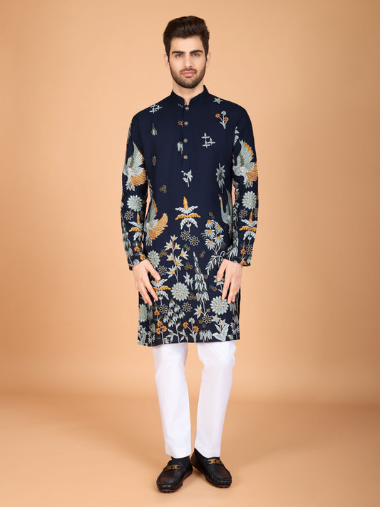 Navy blue color viscose rayon kurta for men's