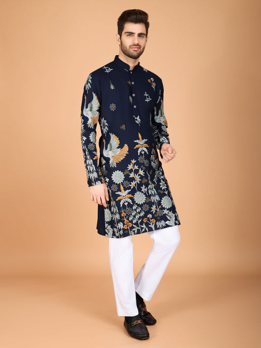 Navy blue color viscose rayon kurta for wedding