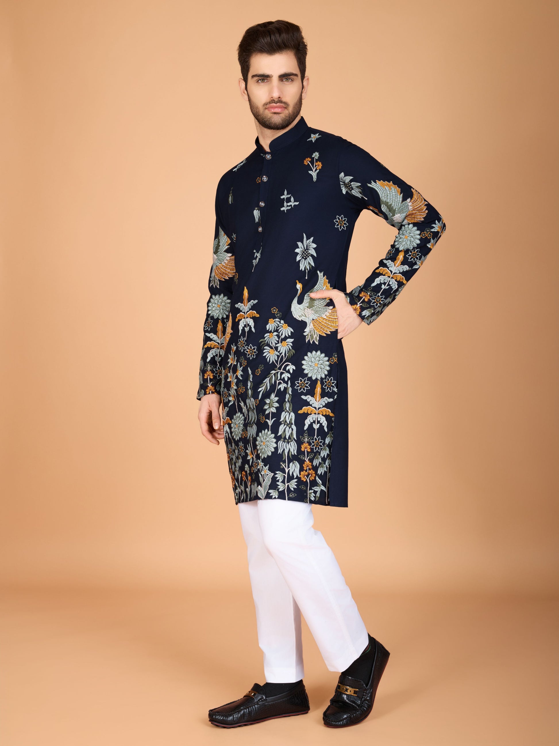Navy blue color viscose rayon readymade kurta online