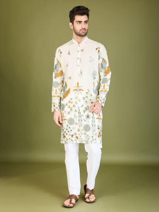 White color viscose rayon kurta for men's