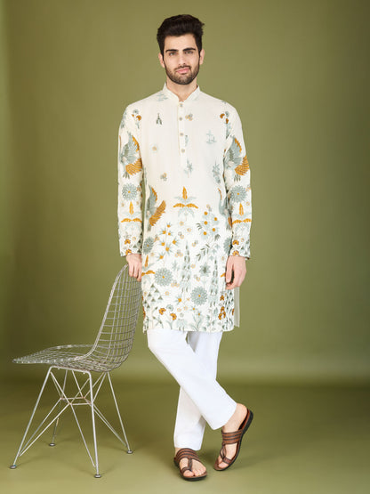 White color viscose rayon kurta for wedding