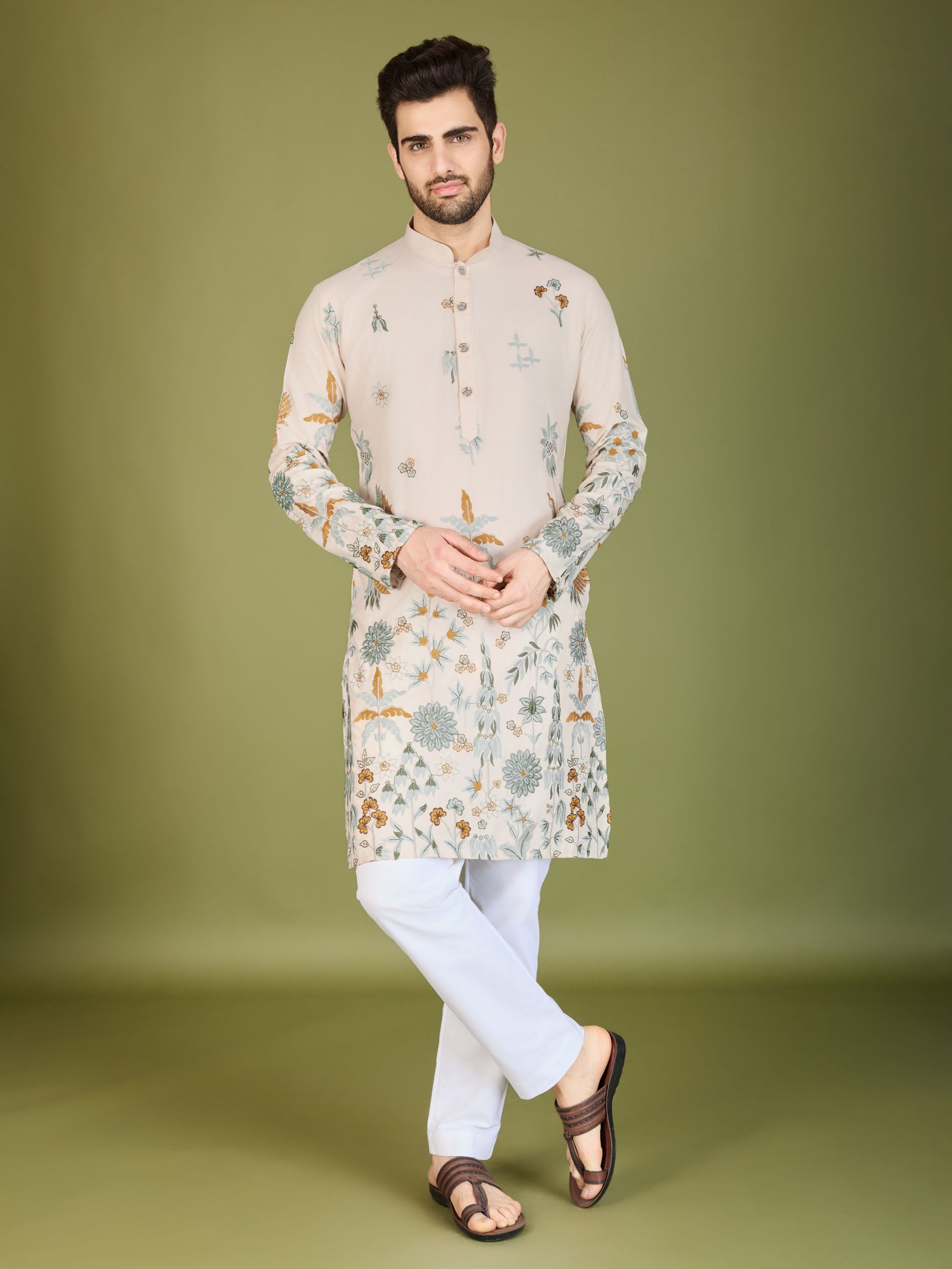 Ivery color viscose rayon  men's kurta images