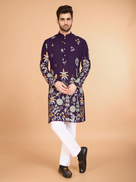 Purple color viscose rayon kurta for men's