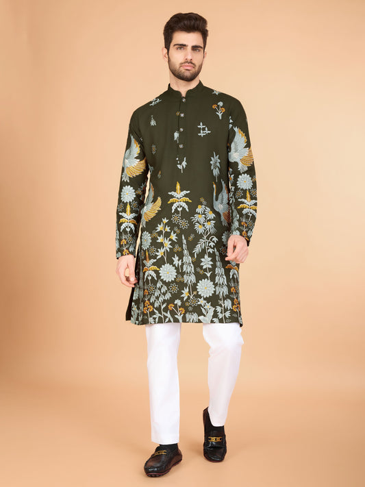 Olive green color viscose rayon kurta for men's