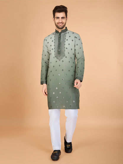 Green color viscose silk kurta for mens