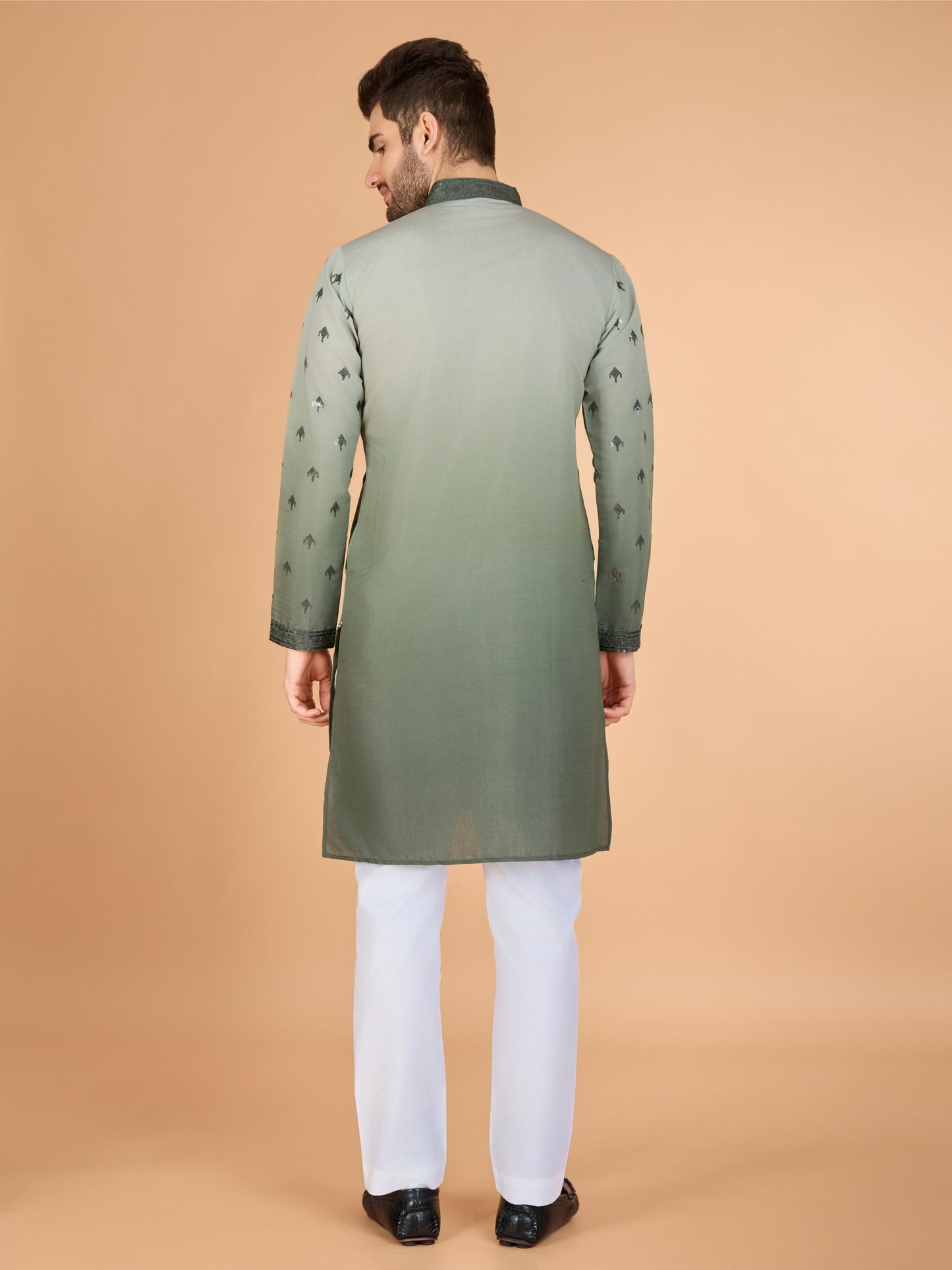 Green color viscose silk mens kurta price