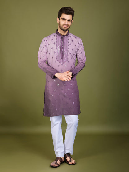 Purple color viscose silk kurta for mens