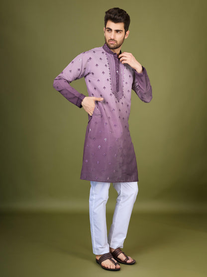 Purple color viscose silk mens kurta for party
