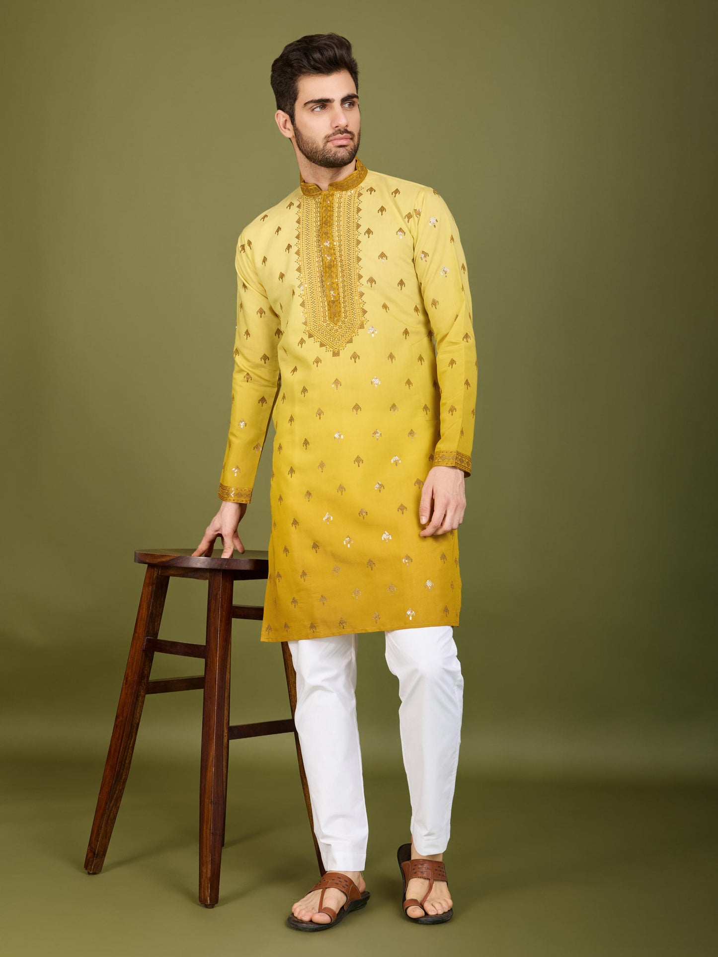 Yellow color viscose silk kurta online shopping