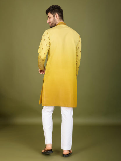 Yellow color viscose silk kurta price