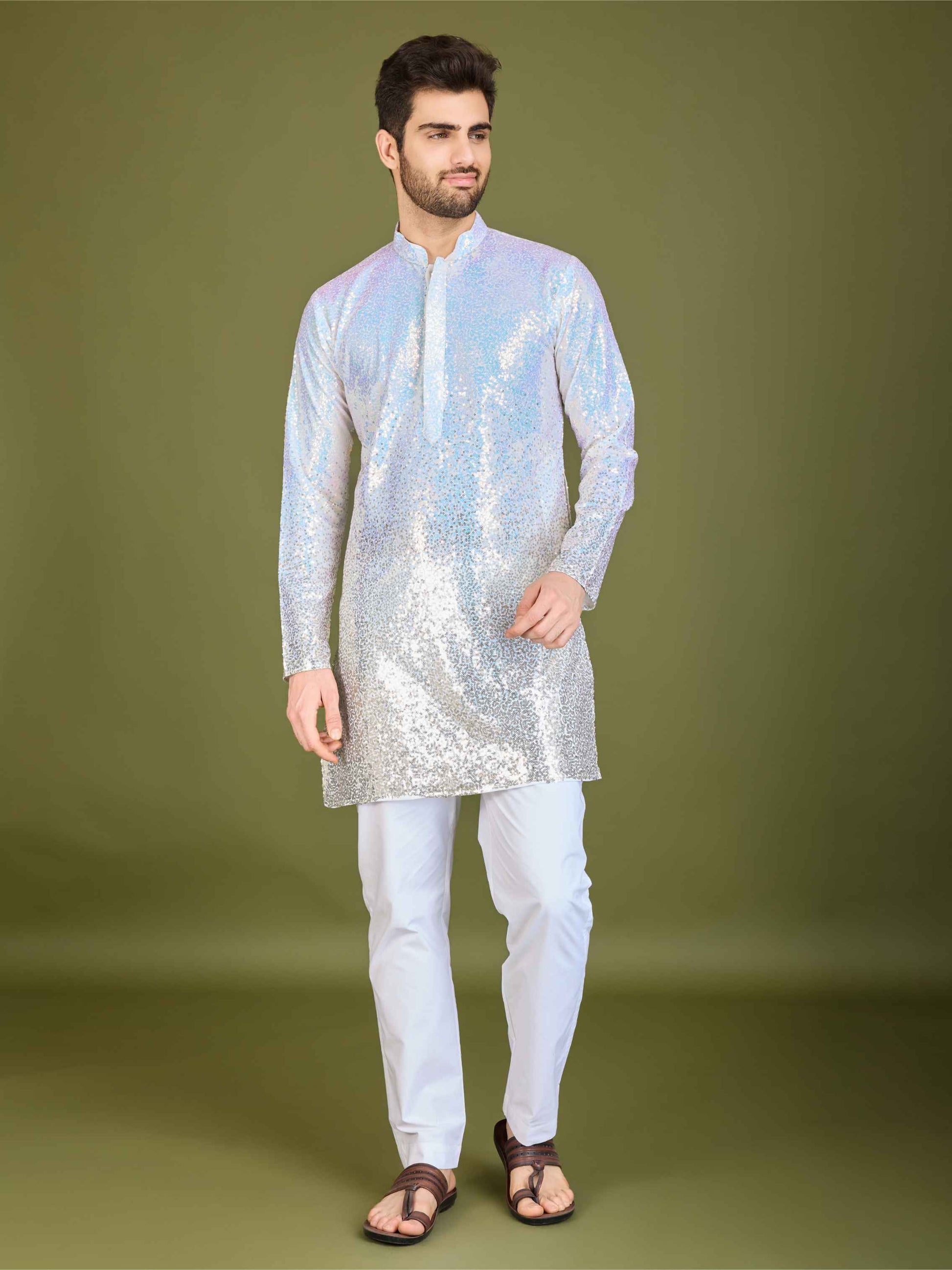 Yellow color georgette kurta with dupatta for wedding
