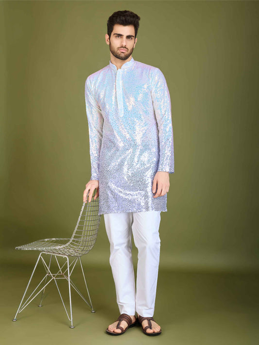 Purple color georgette men's kurta for wedding
