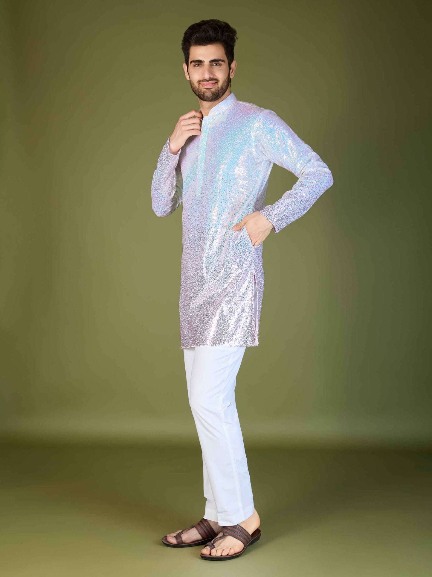 Pink color georgette men's kurta online shopping