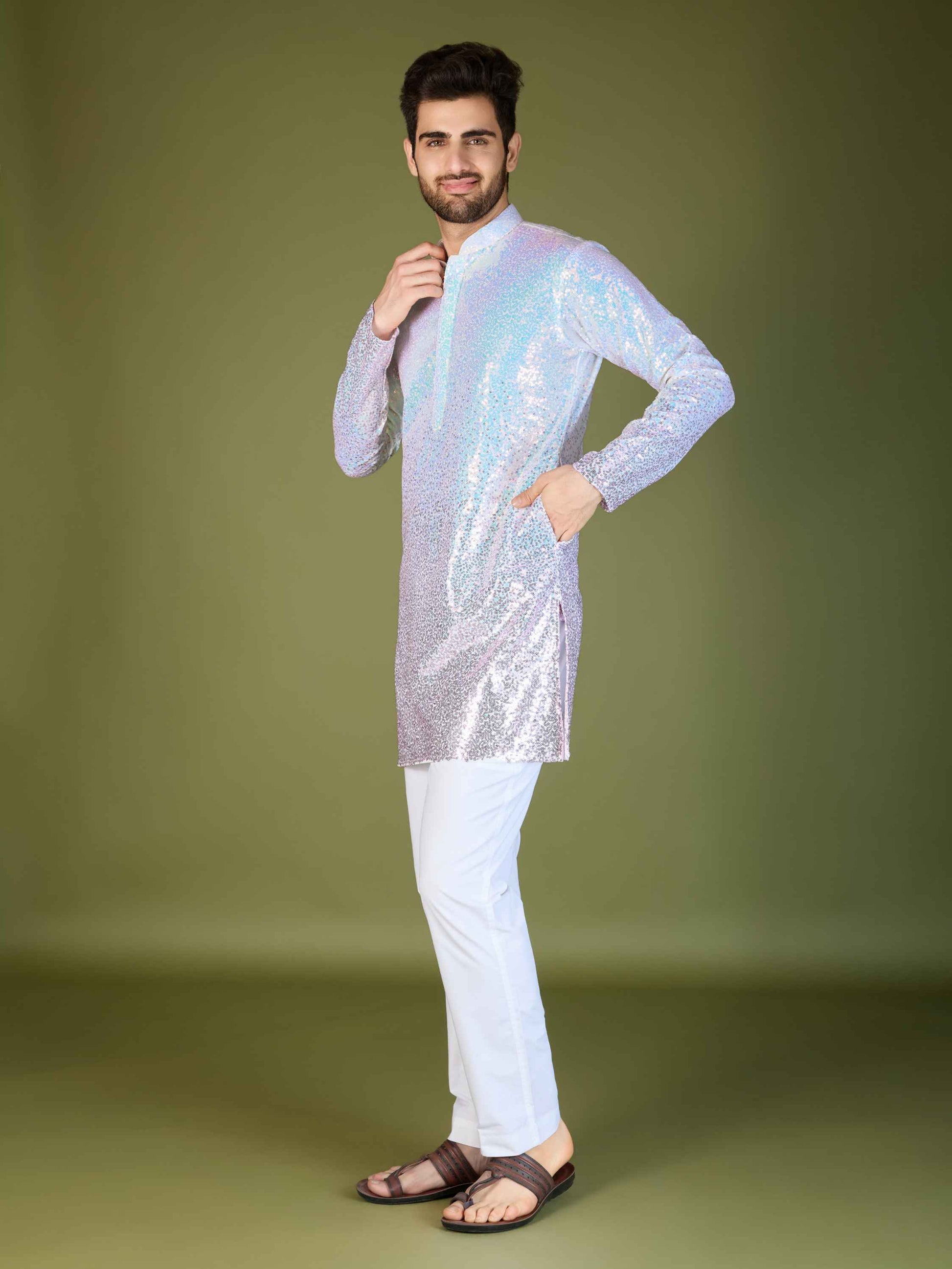 Pink color georgette men's kurta online shopping