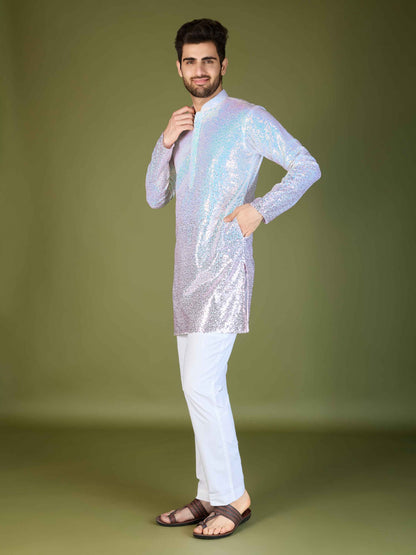 Pink color georgette men's kurta online shopping