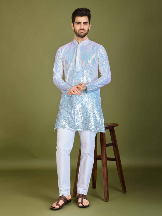 Blue color georgette men's kurta for wedding