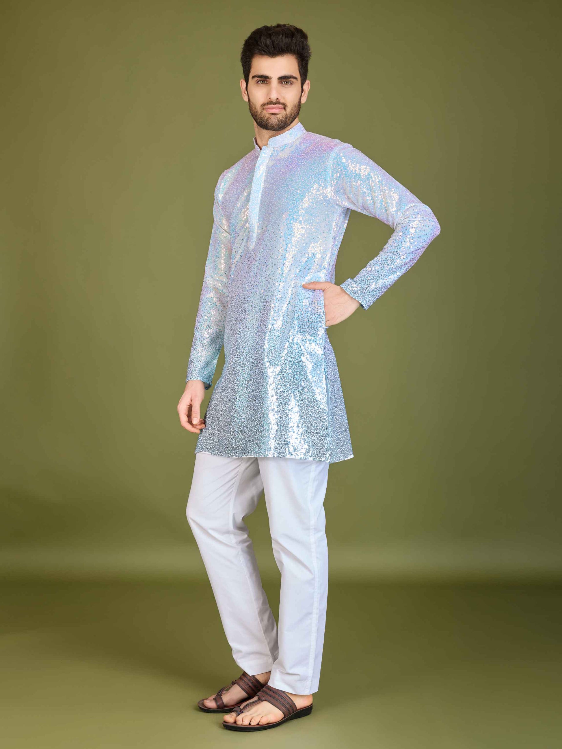 Blue color georgette men's kurta online shopping
