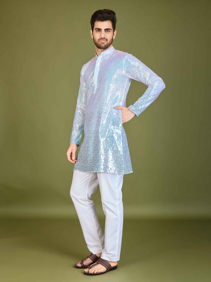 Blue color georgette men's kurta online shopping