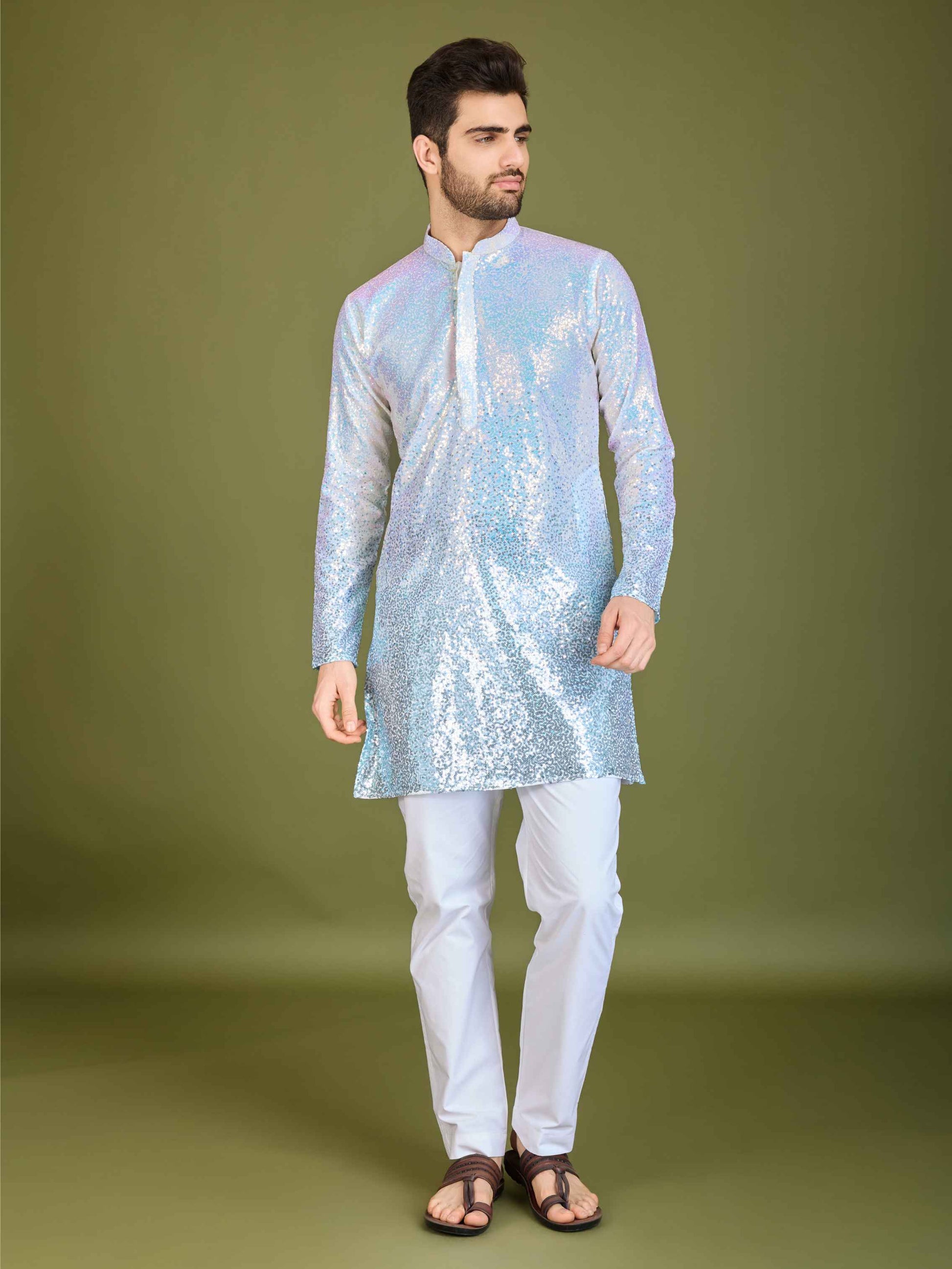 Blue color georgette men's kurta images