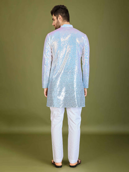 Blue color georgette men's kurta design