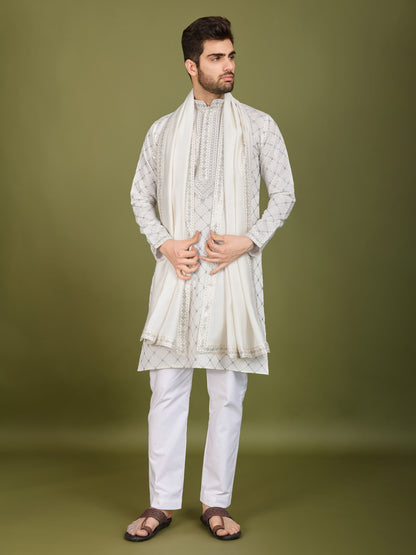 White color viscose silk mens 
kurta with dupatta price