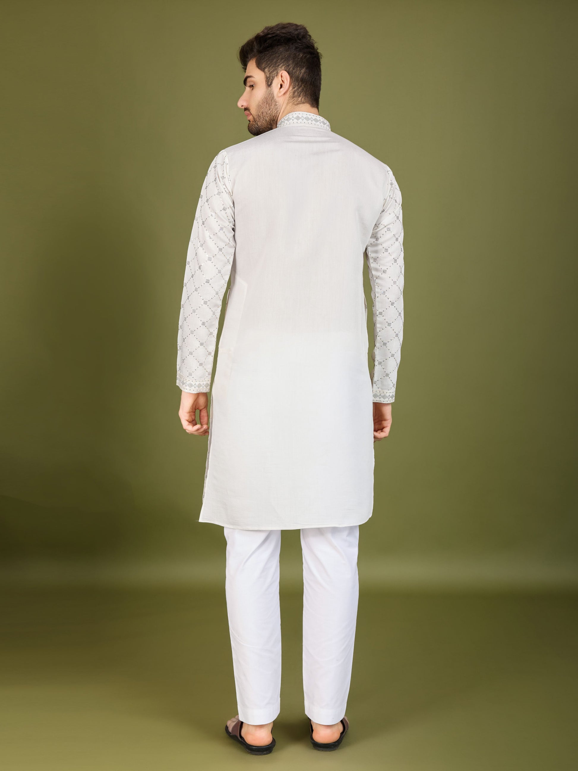 White color viscose silk mens 
kurta with dupatta price