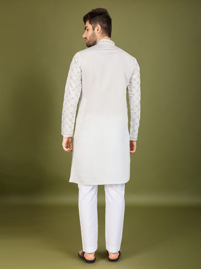 White color viscose silk mens 
kurta with dupatta price