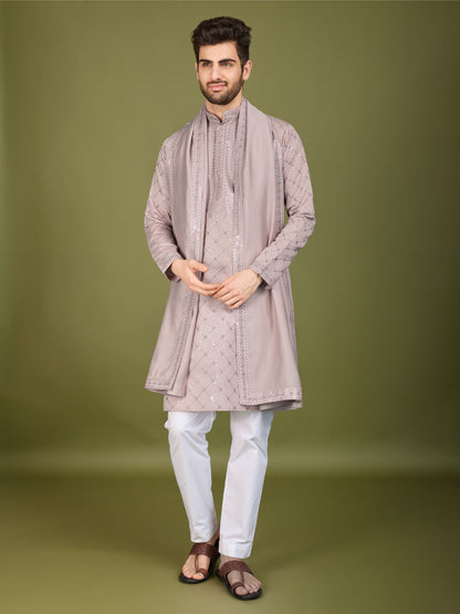 Ivery color viscose silk mens kurta for wedding