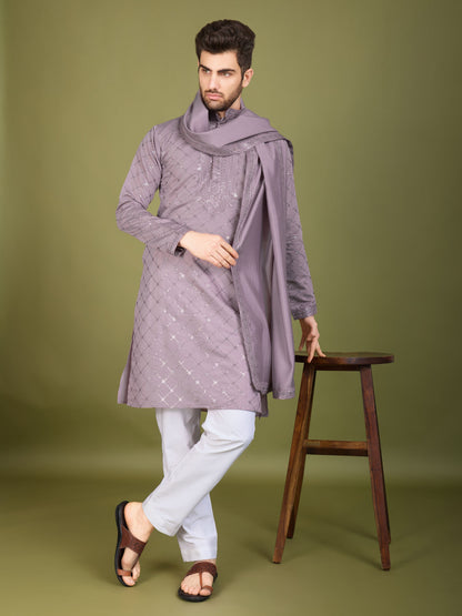 Mauve color viscose silk kurta for mens