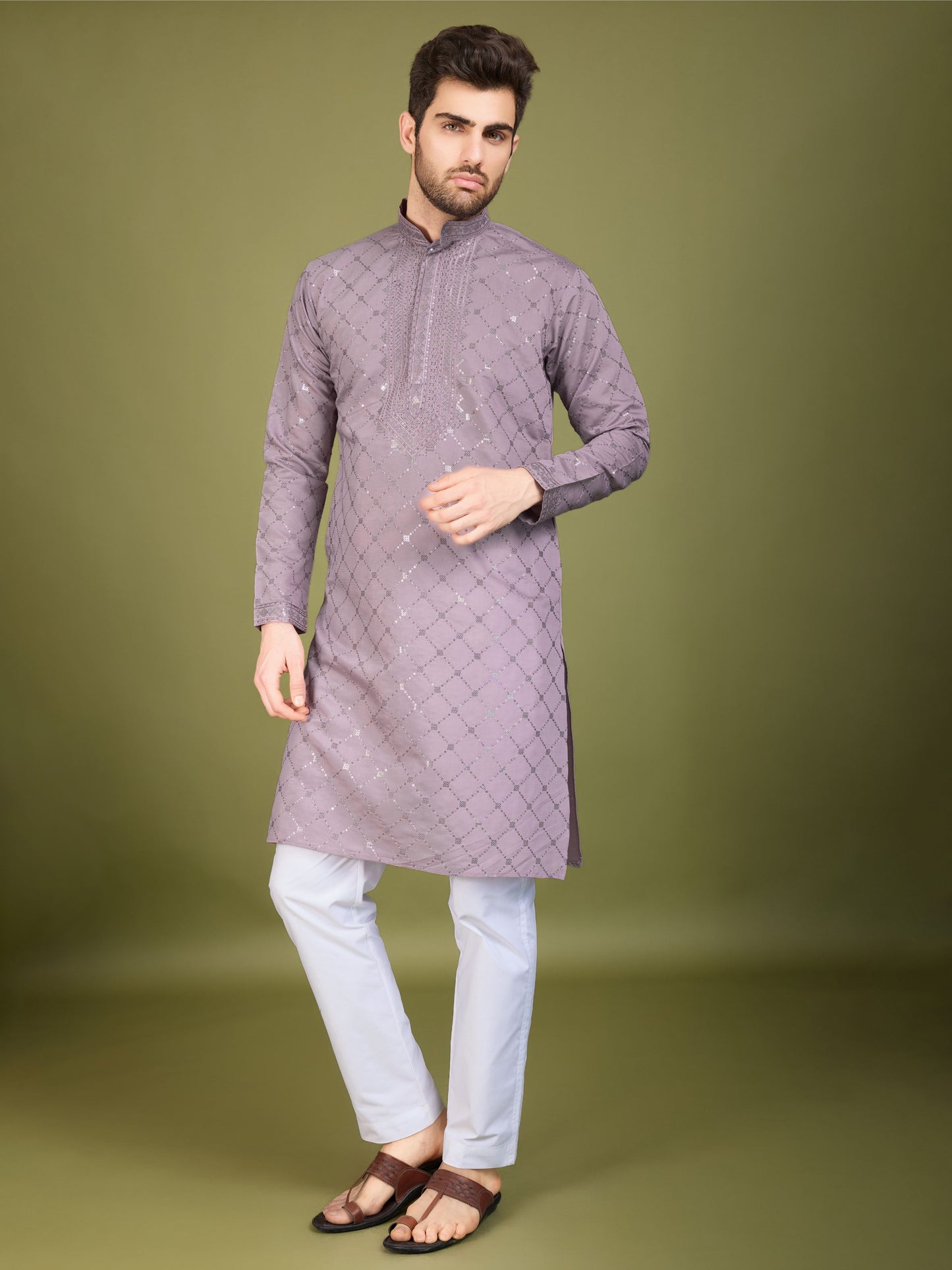 Mauve color viscose silk mens kurta for party