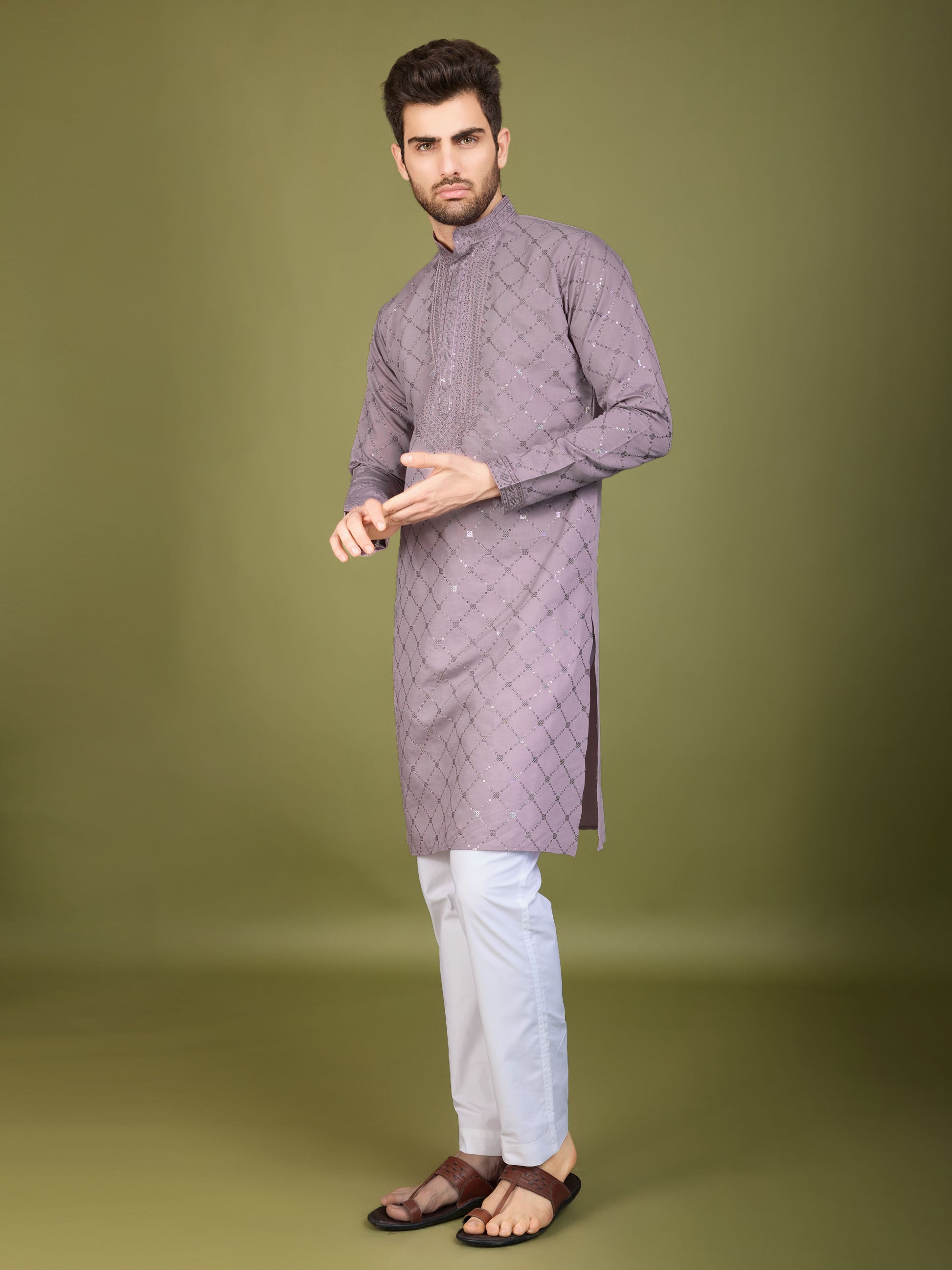 Mauve color viscose silk mens kurta online