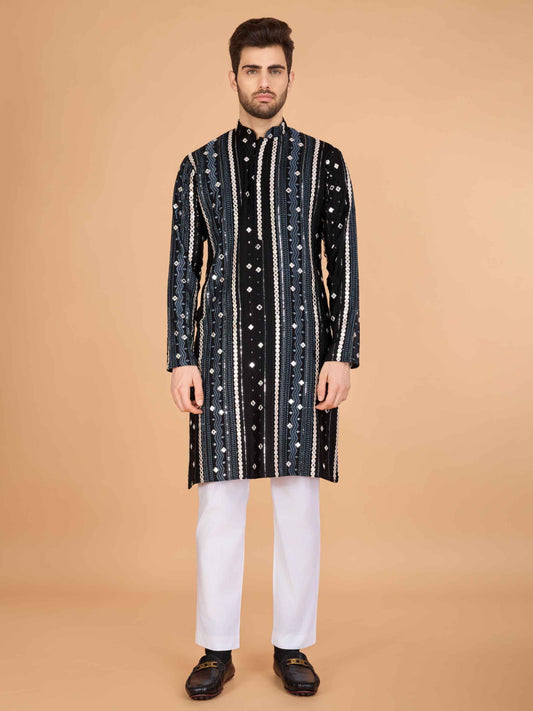 Black color pure viscose rayon men's kurta 