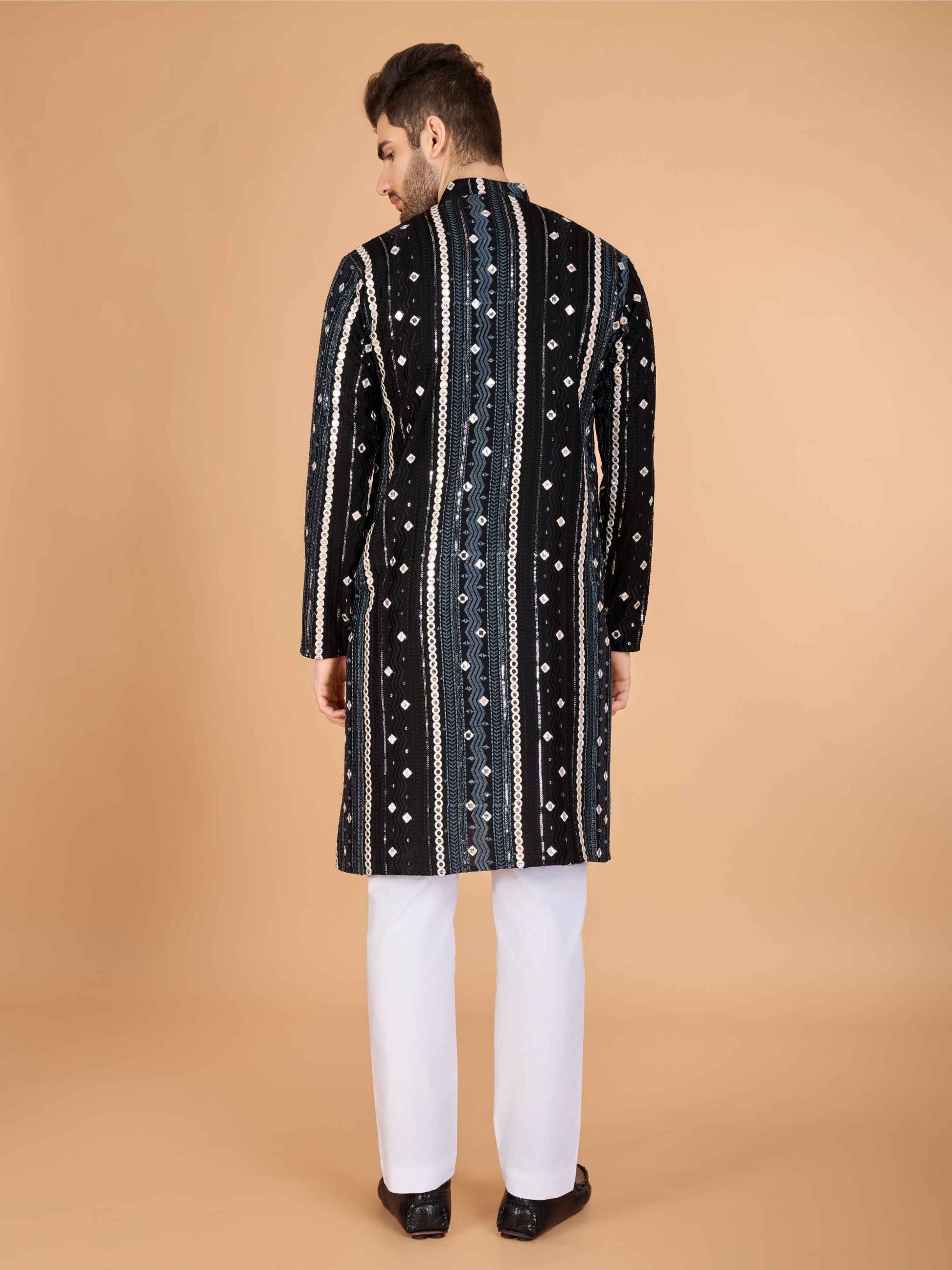 Black color pure viscose rayon men's kurta images