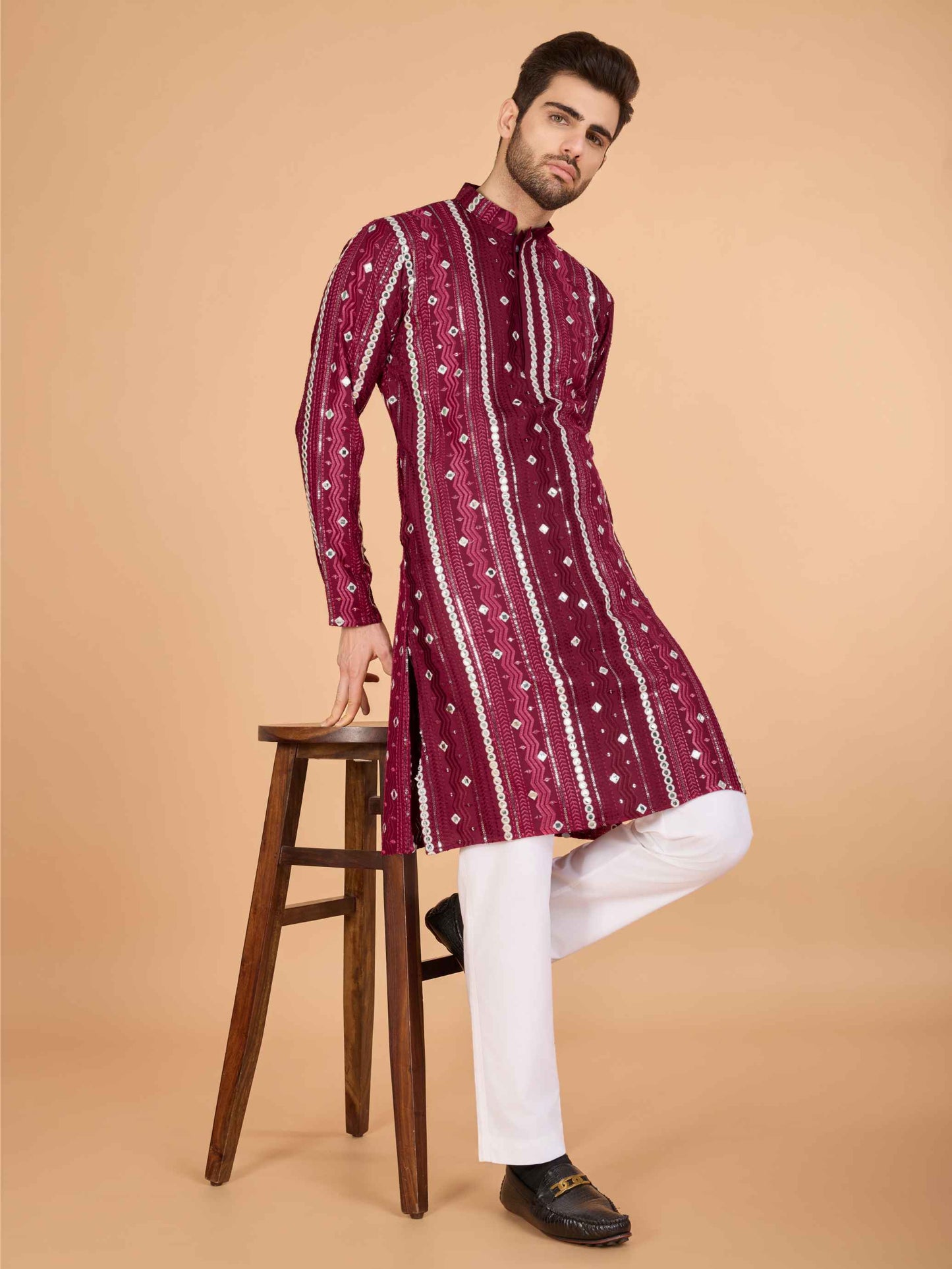 Maroon color pure viscose rayon men's kurta images