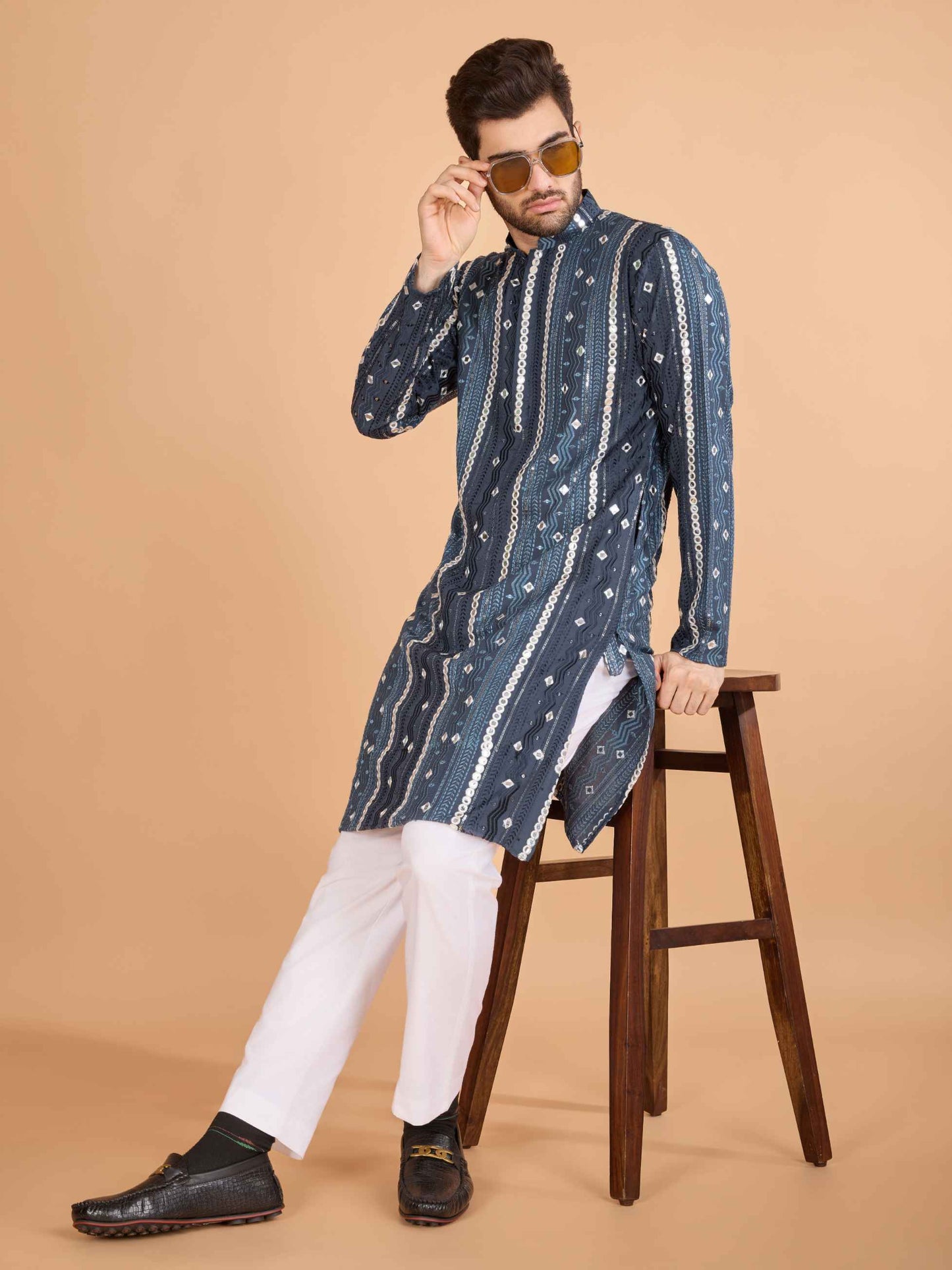 Grey color viscose rayon men's kurta online
